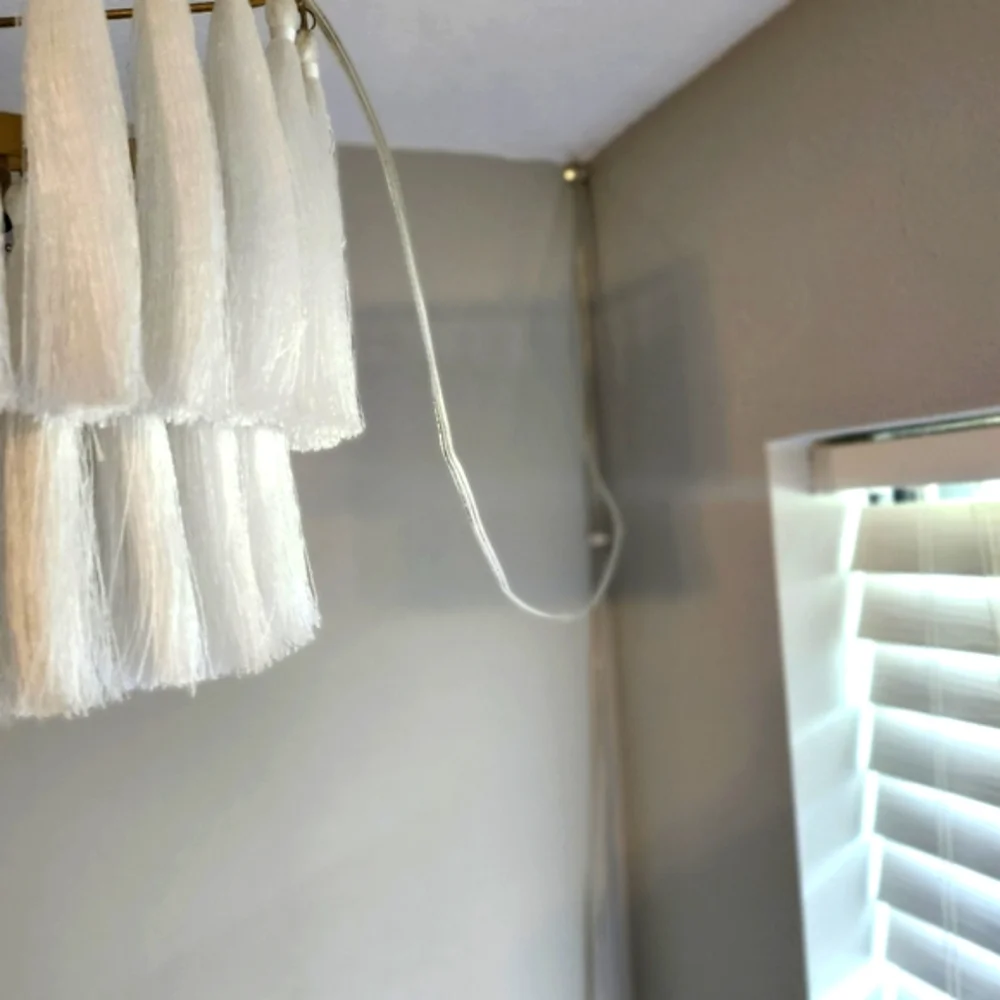 Elegant White Fringe Tassel Chandlier Gold Accents Boho Modern Lamp